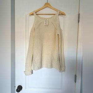 Ivory Hippie Rose Knit Sweater with Shoulder Cut Outs